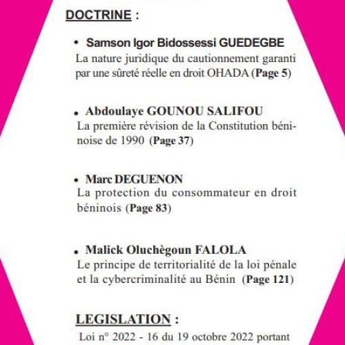 RBSJA SEMESTRE 2 2022 Article Dr. GOUNOU ABDOULAYE